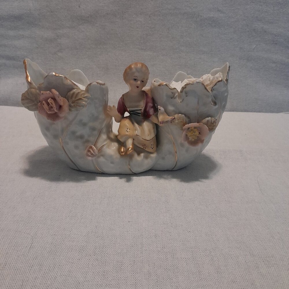 VTG Bond Ware Double Planter with a Woman